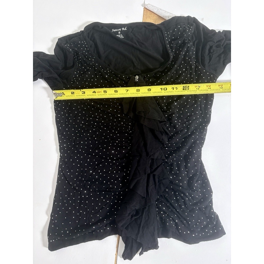 VTg Sunset Rd Black Rhinestone Zip Front Ruffle Blouse Small Whimsigoth Y2K - Picture 4 of 13